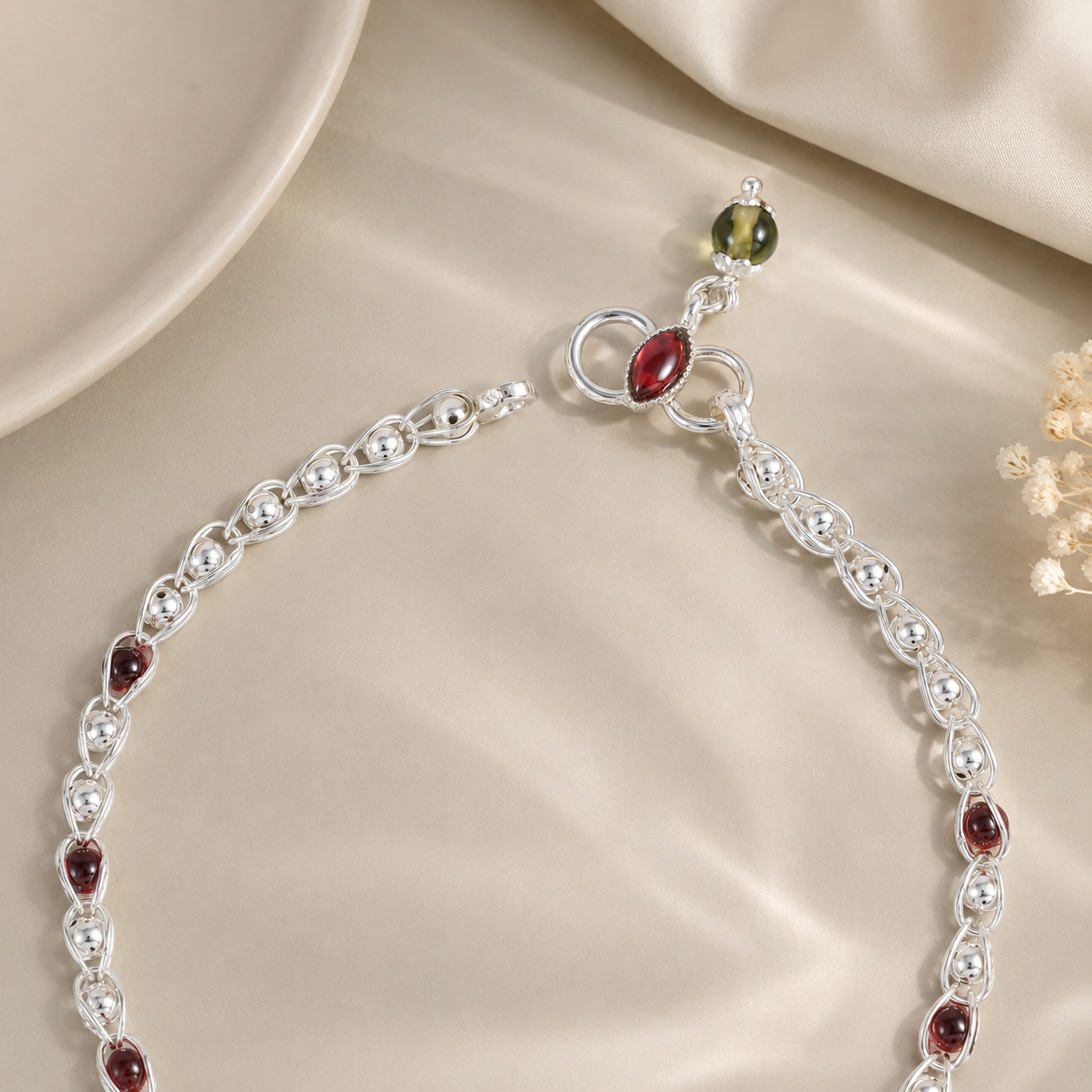 Vanya Maroon Magic Silver Anklets