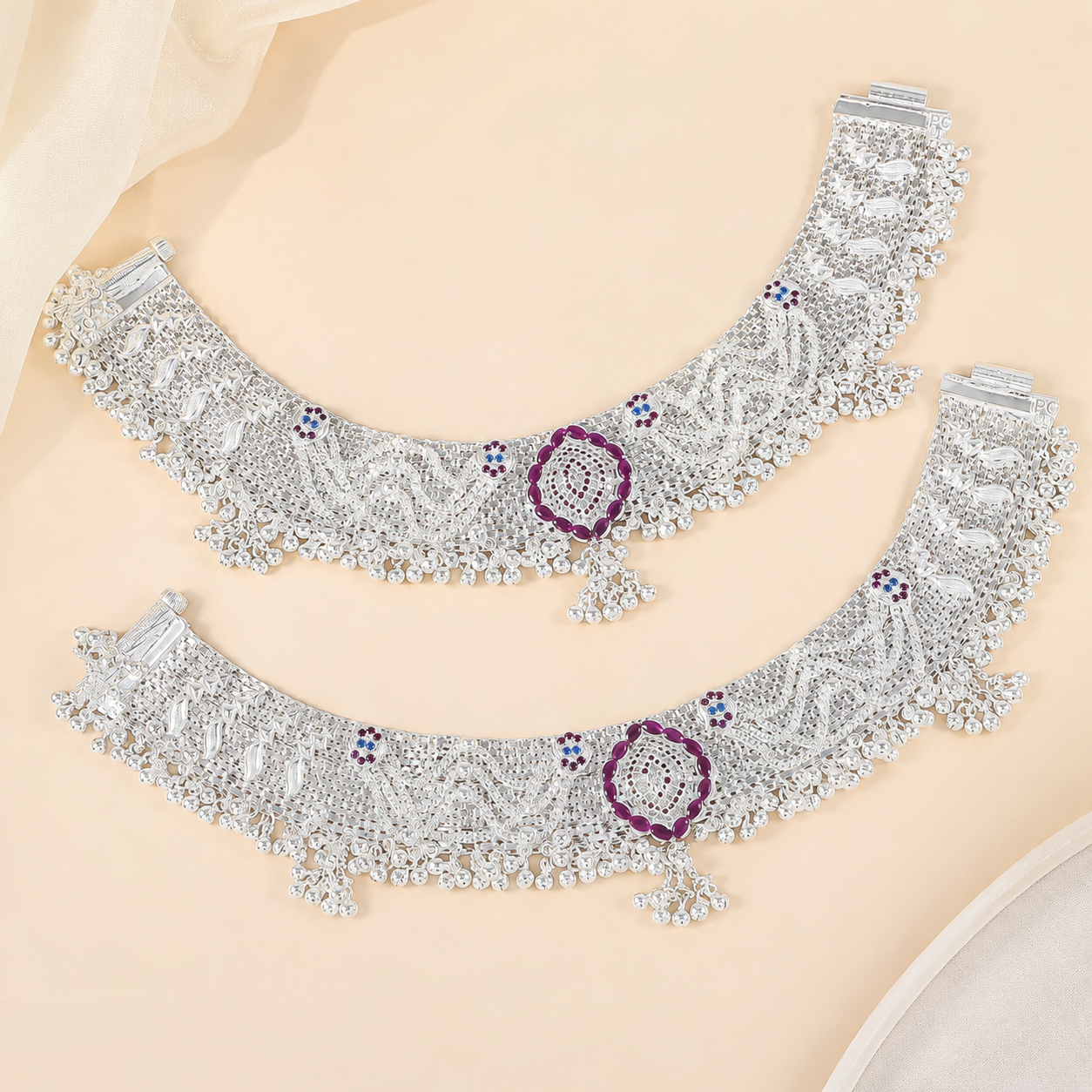 Nitya Shahi Rangrez Silver Anklets