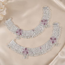 Diya Bridal Floral Silver Anklets