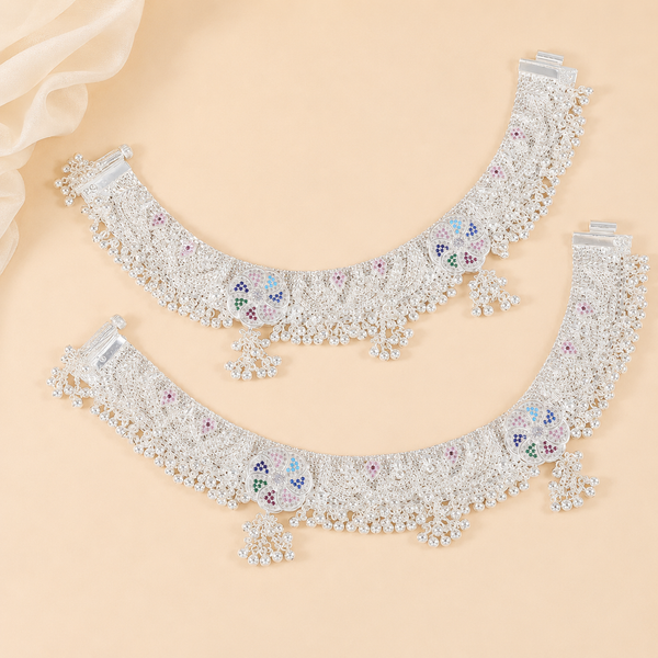 Charu Peacock Color Flower Anklets
