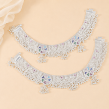 Charu Peacock Color Flower Anklets