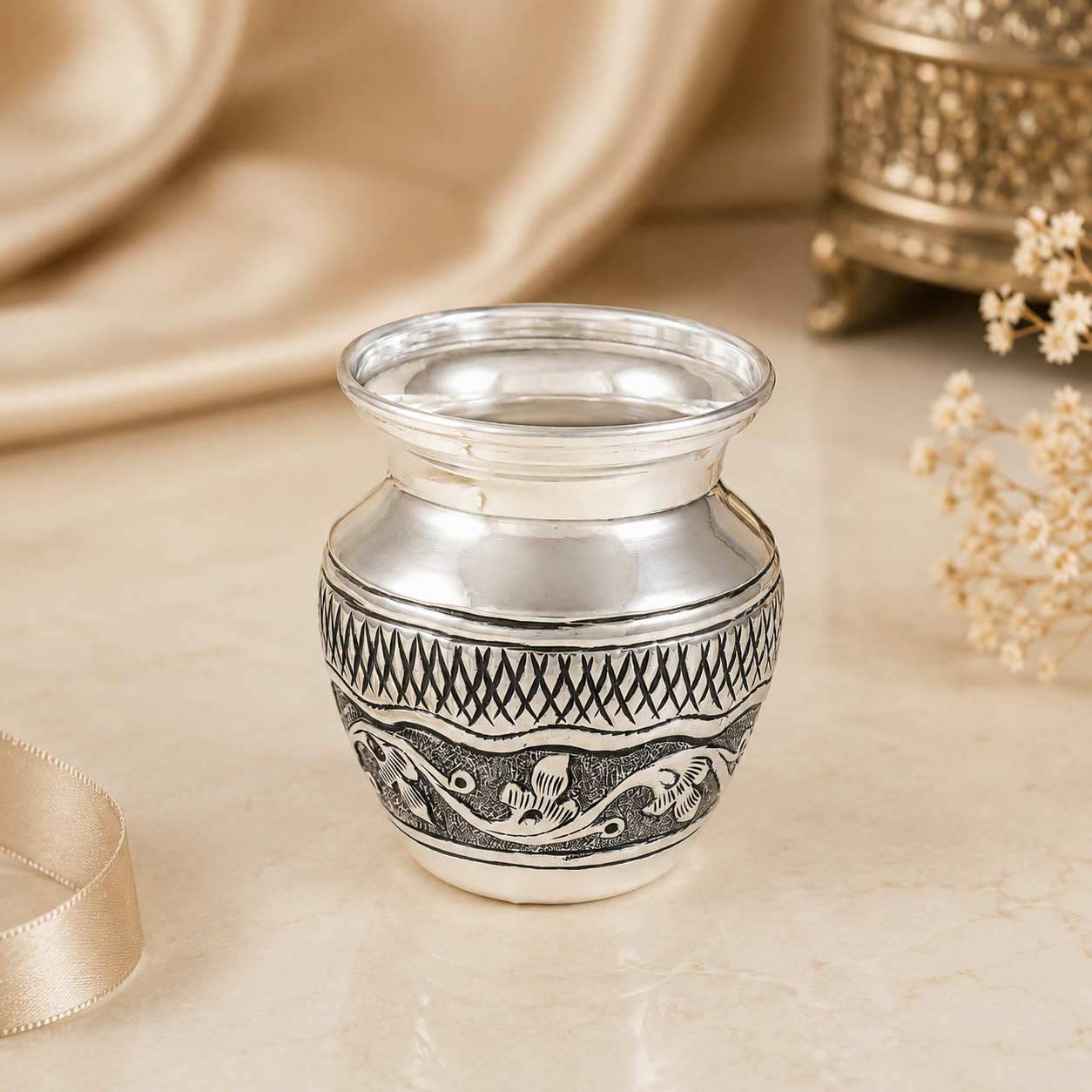 Artistic Matsya Silver  Kalash