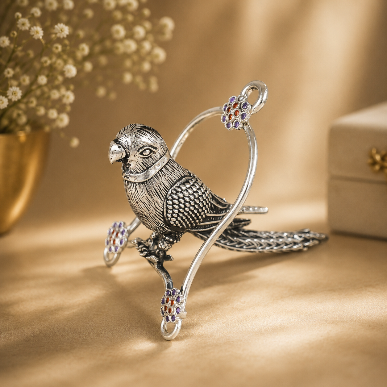 Artistic Bird Parrot Silver Showpiece