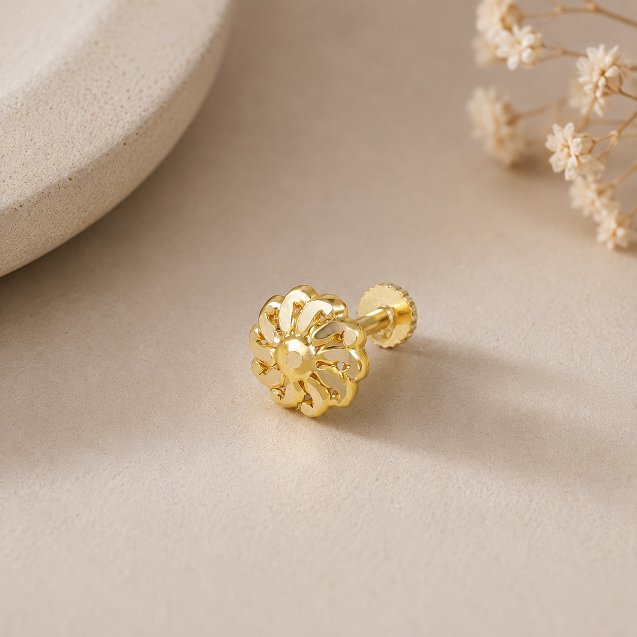 Eshani Sunspire Floral Gold Nose Pin