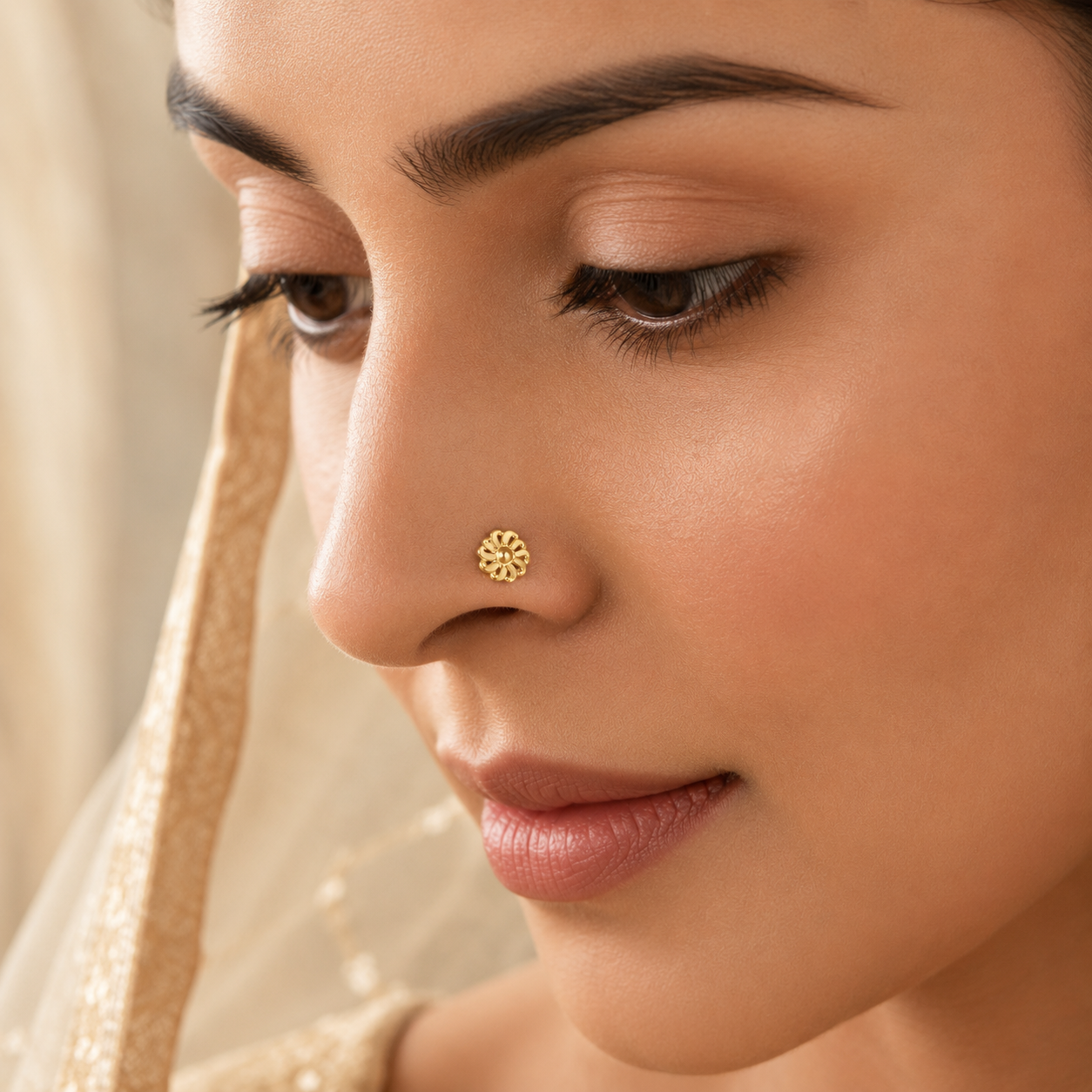 Eshani Sunspire Floral Gold Nose Pin