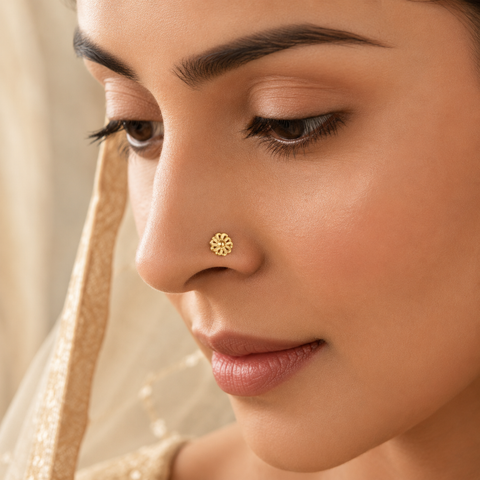 Eshani Sunspire Floral Gold Nose Pin