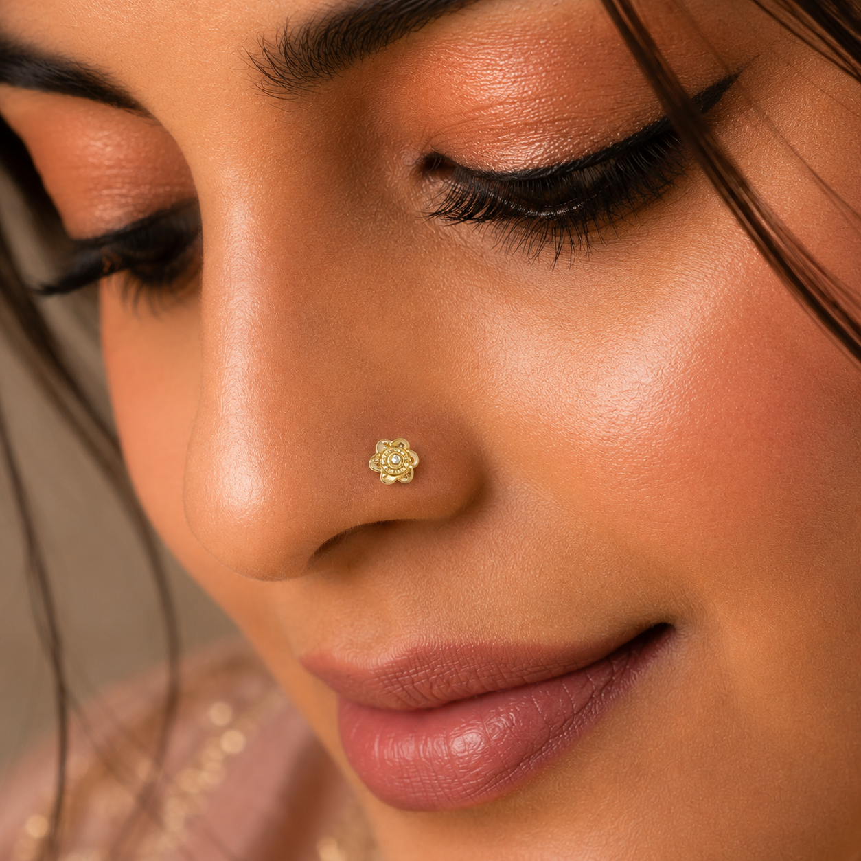 Gauri Radiant Petal Gold Nose Pin