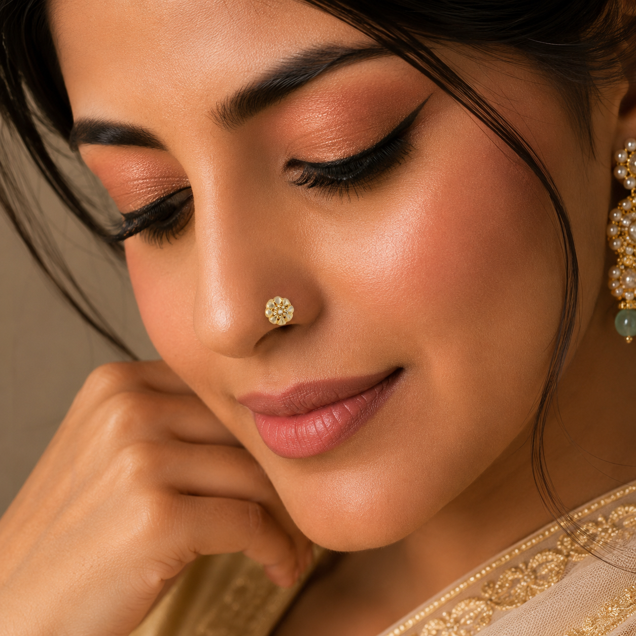 Harshita Floral Design Gold Nose Pin