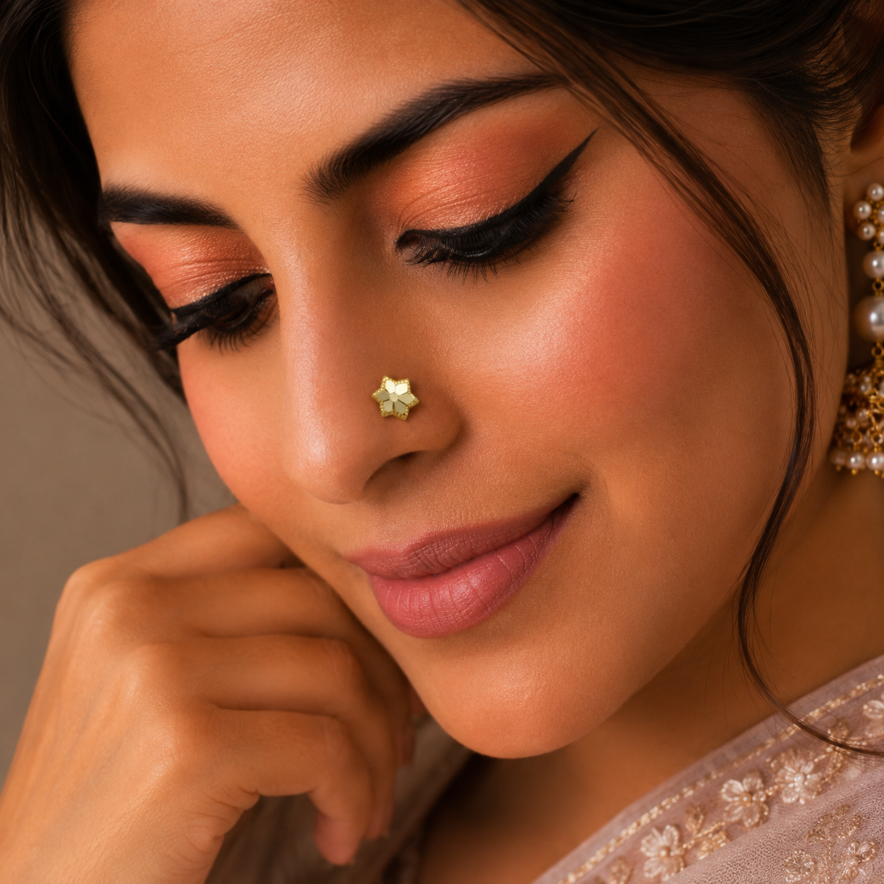 Jyoti Golden Petal Spark Gold Nose Pin