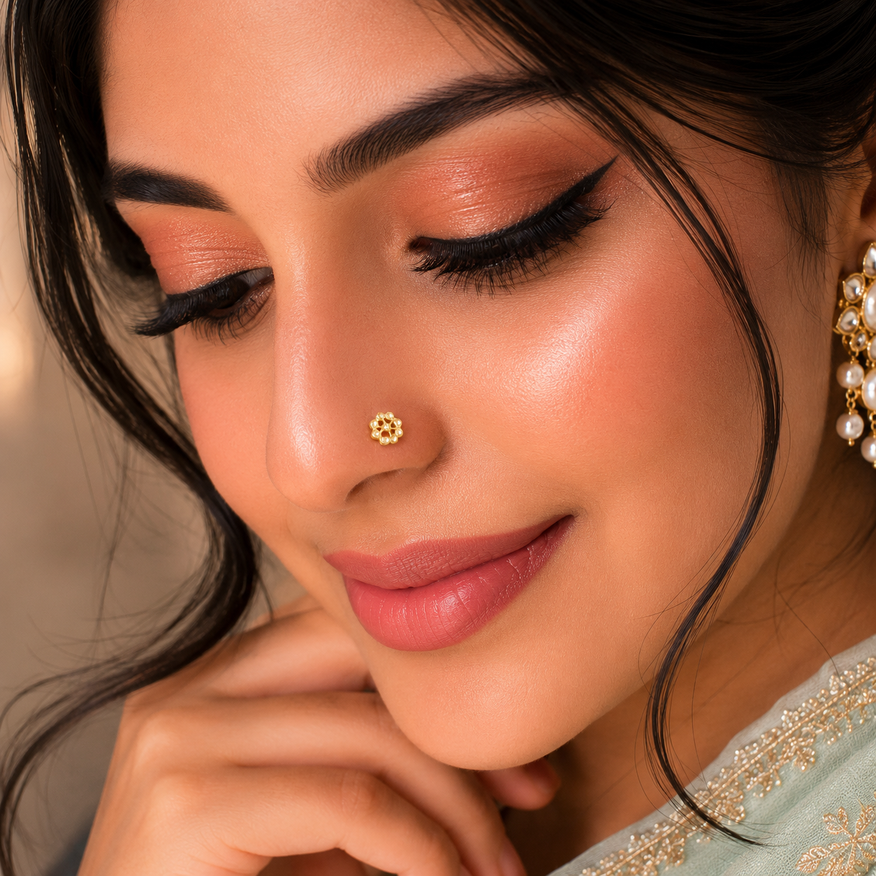 Kiara Floral Cluster Design Gold Nose Pin