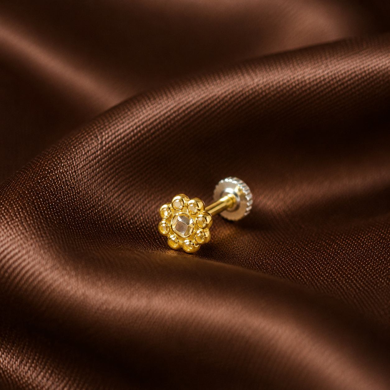 Meher Floral Style Gold Nose Pin