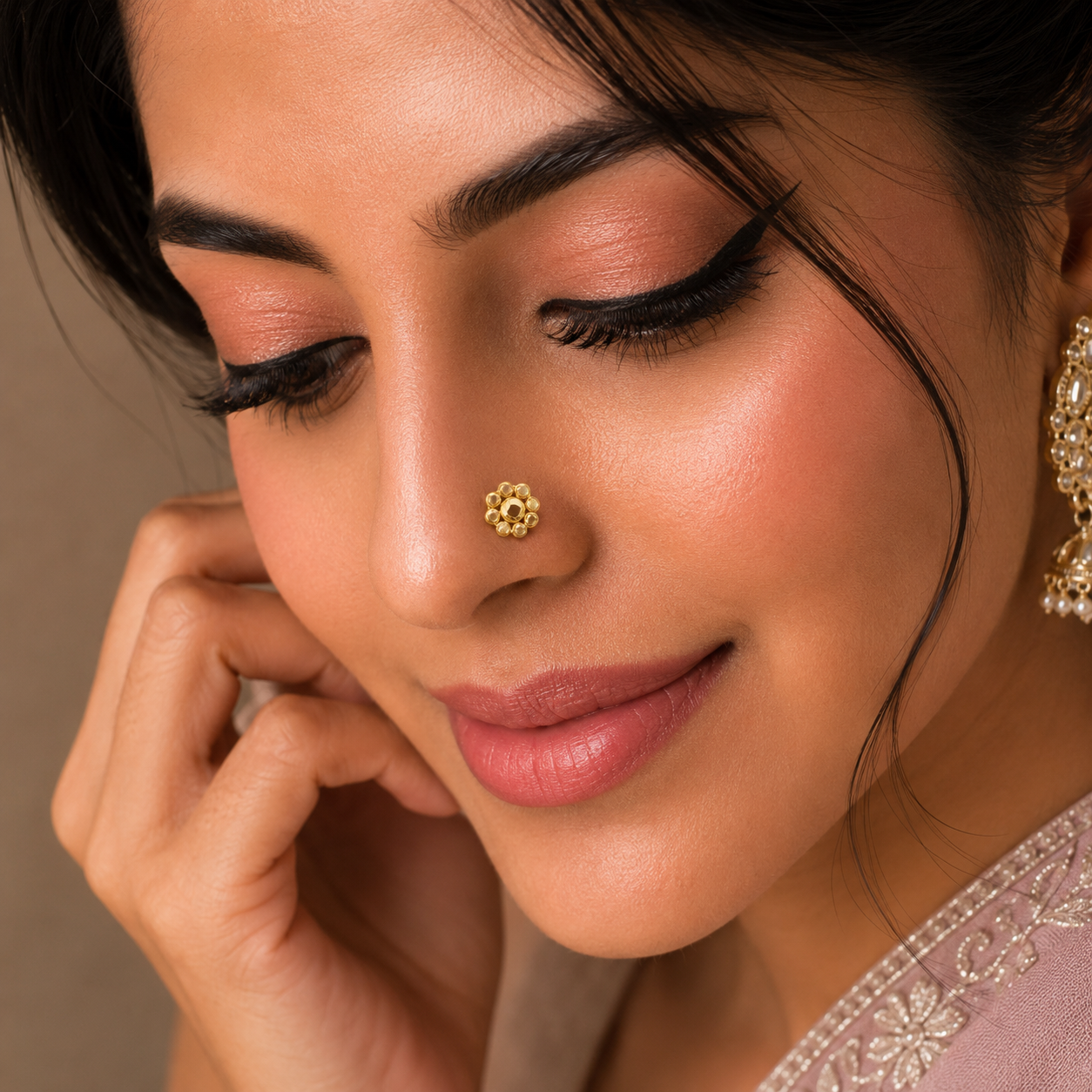 Meher Floral Style Gold Nose Pin