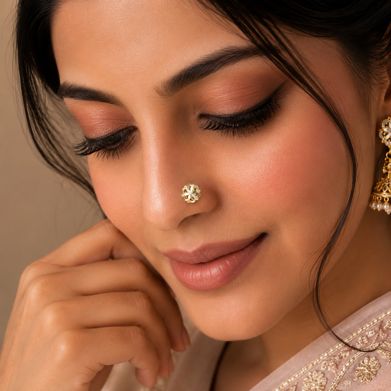 Pihu Floral Radiance Gold Nose Pin