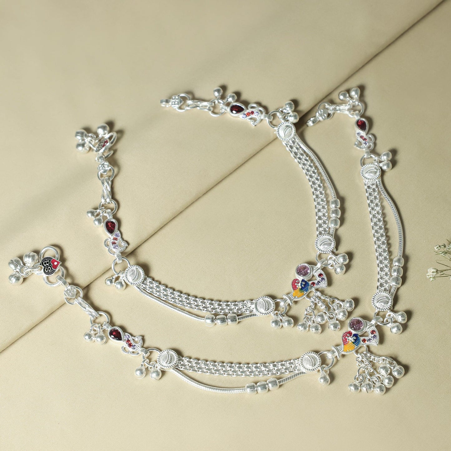 Mahira Ethereal Silver Anklets