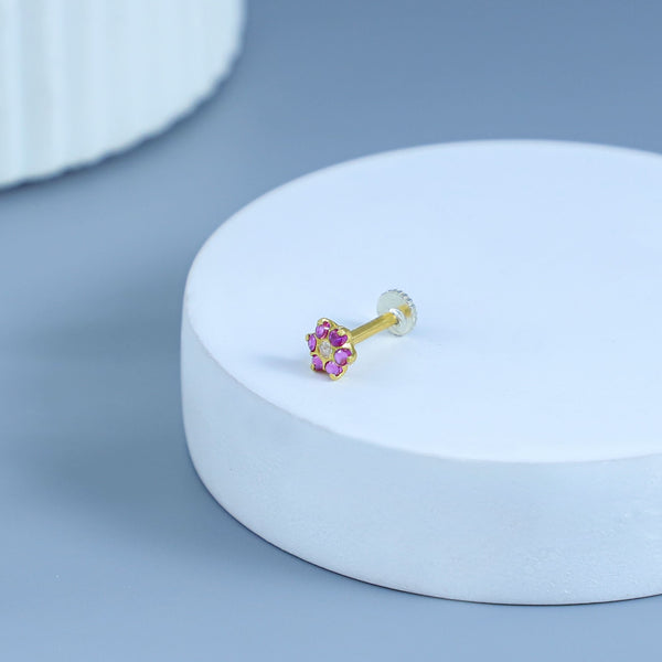 Pink Floral Glow Gold Nose Pin