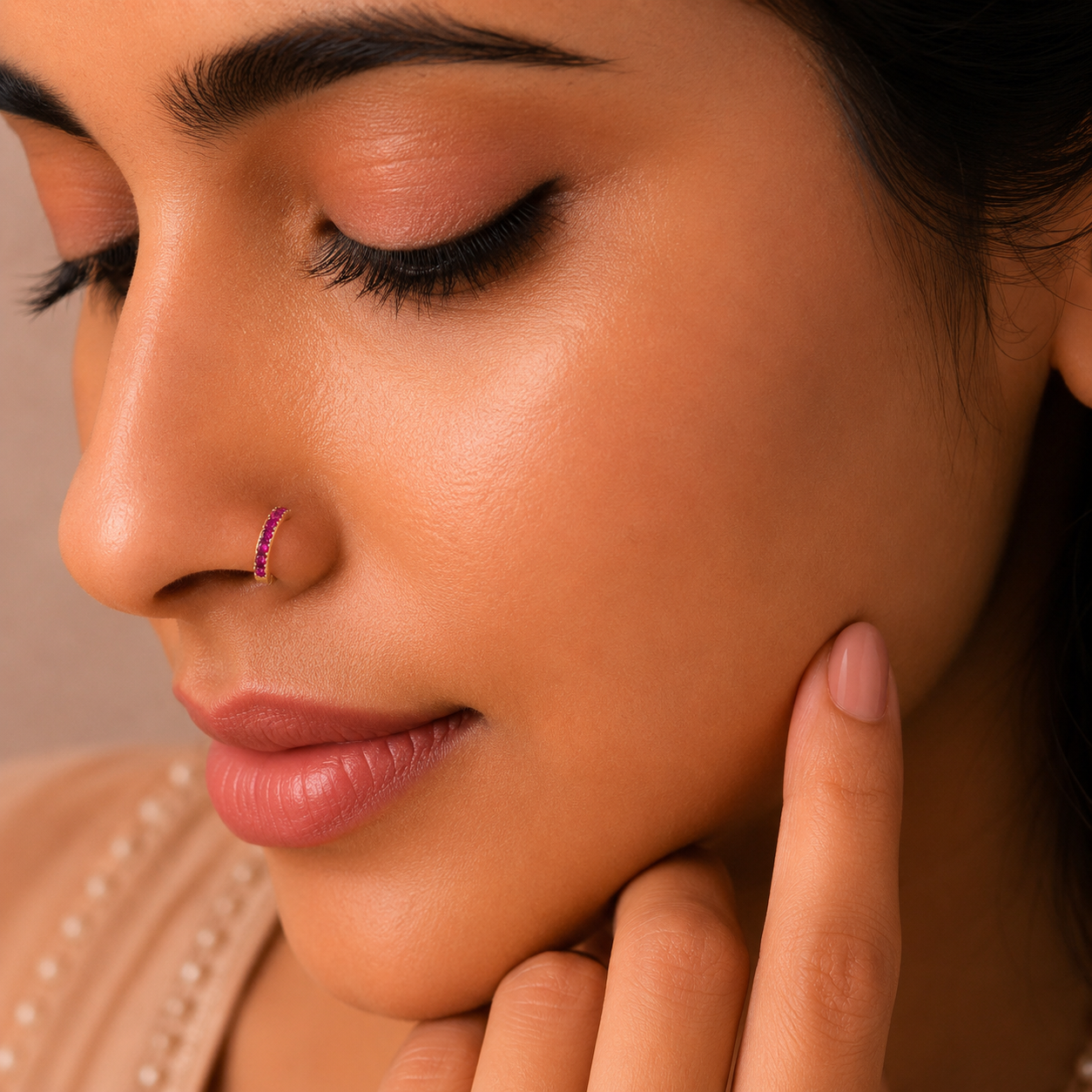 Pink Stone Gold Nose Ring