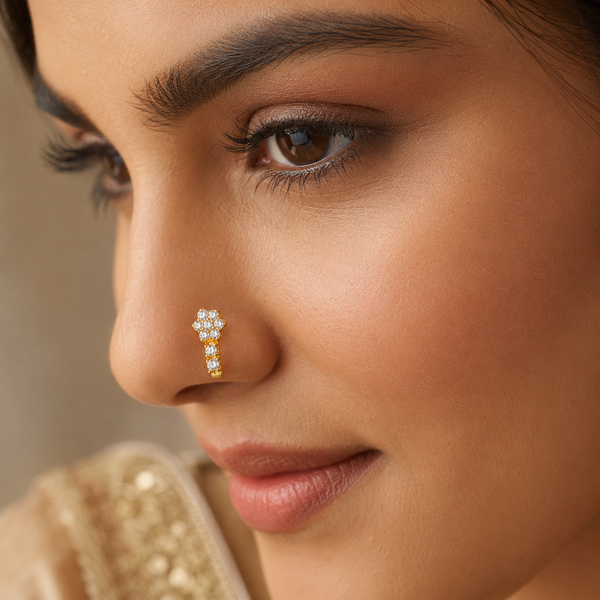 Samaira Floral Drop  Gold Nose Pin