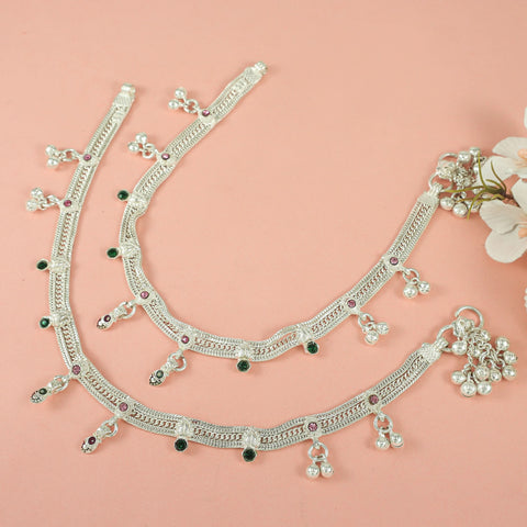 Bhavya Traditional Pearl Silver Anklets