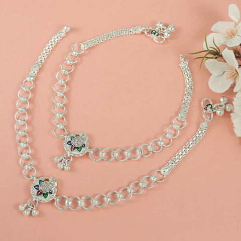 Nitya Pearl Drape Silver Anklets