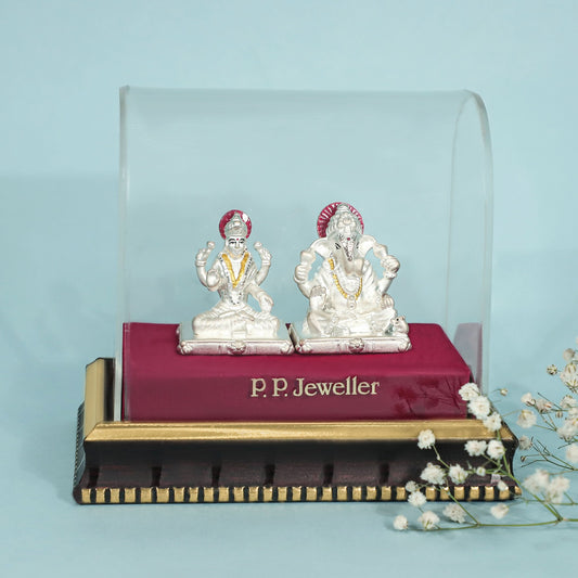 Laxmi-Ganesha Silver Idol