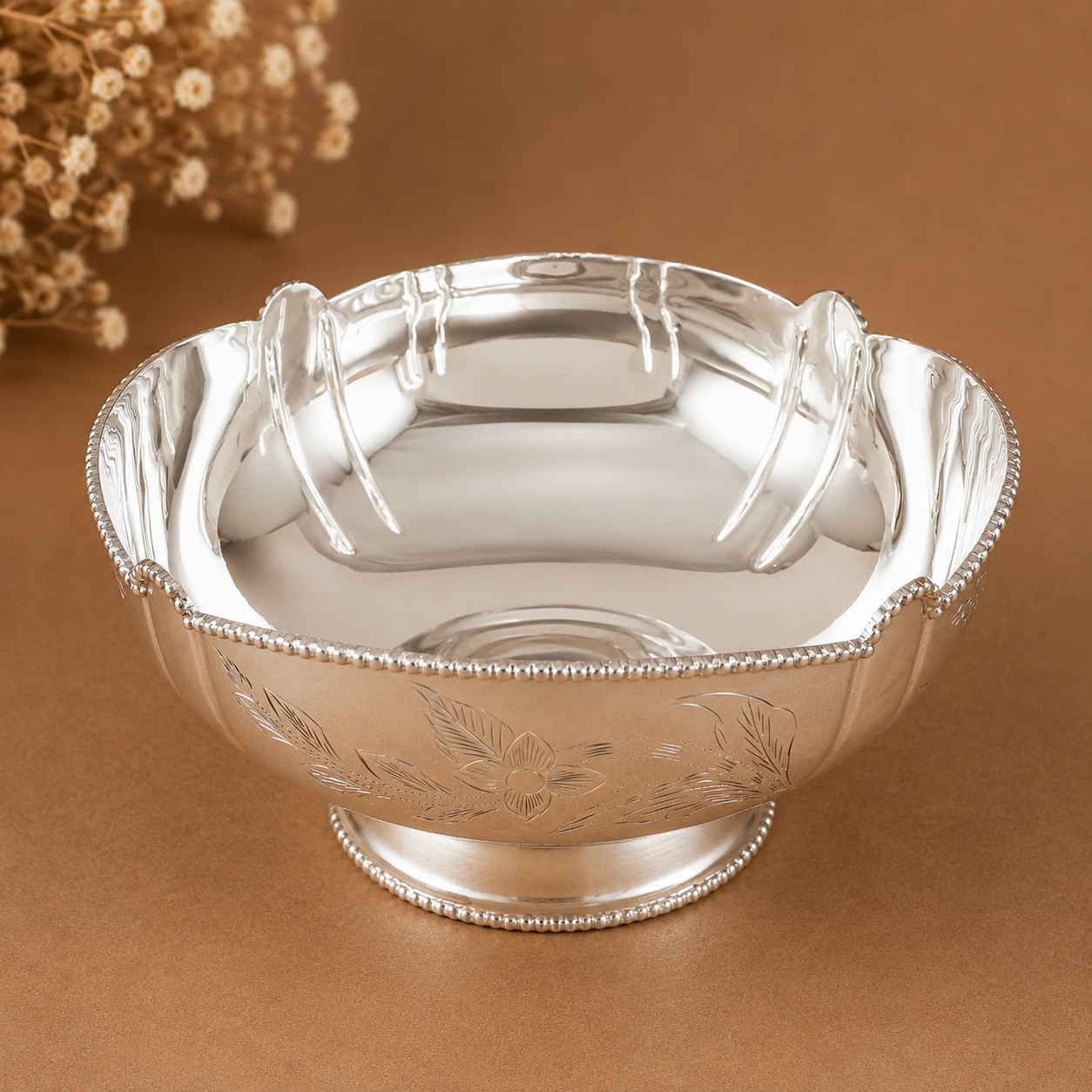 Luxury Beaded Rim Silver Bowl