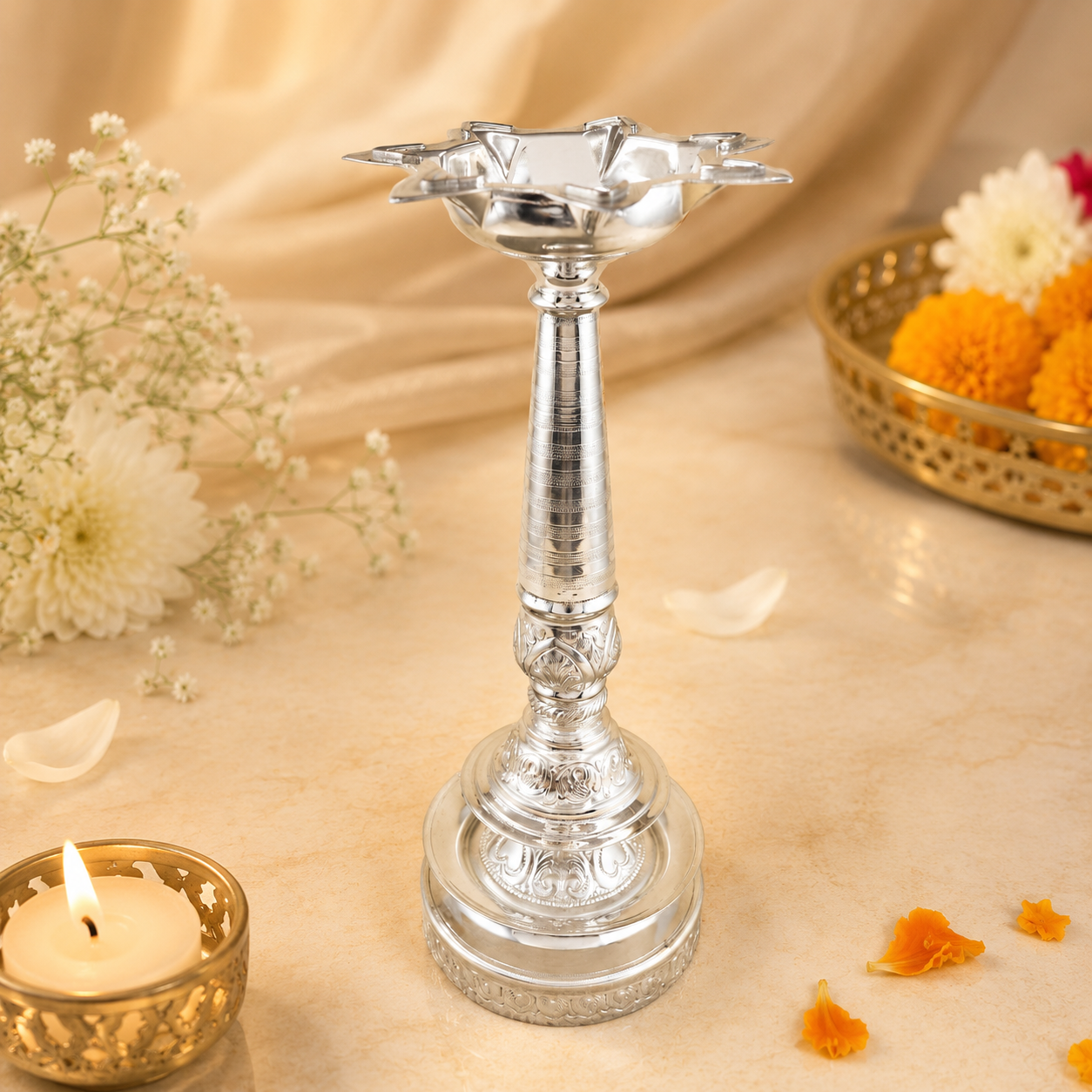 Imposing Silver Diya