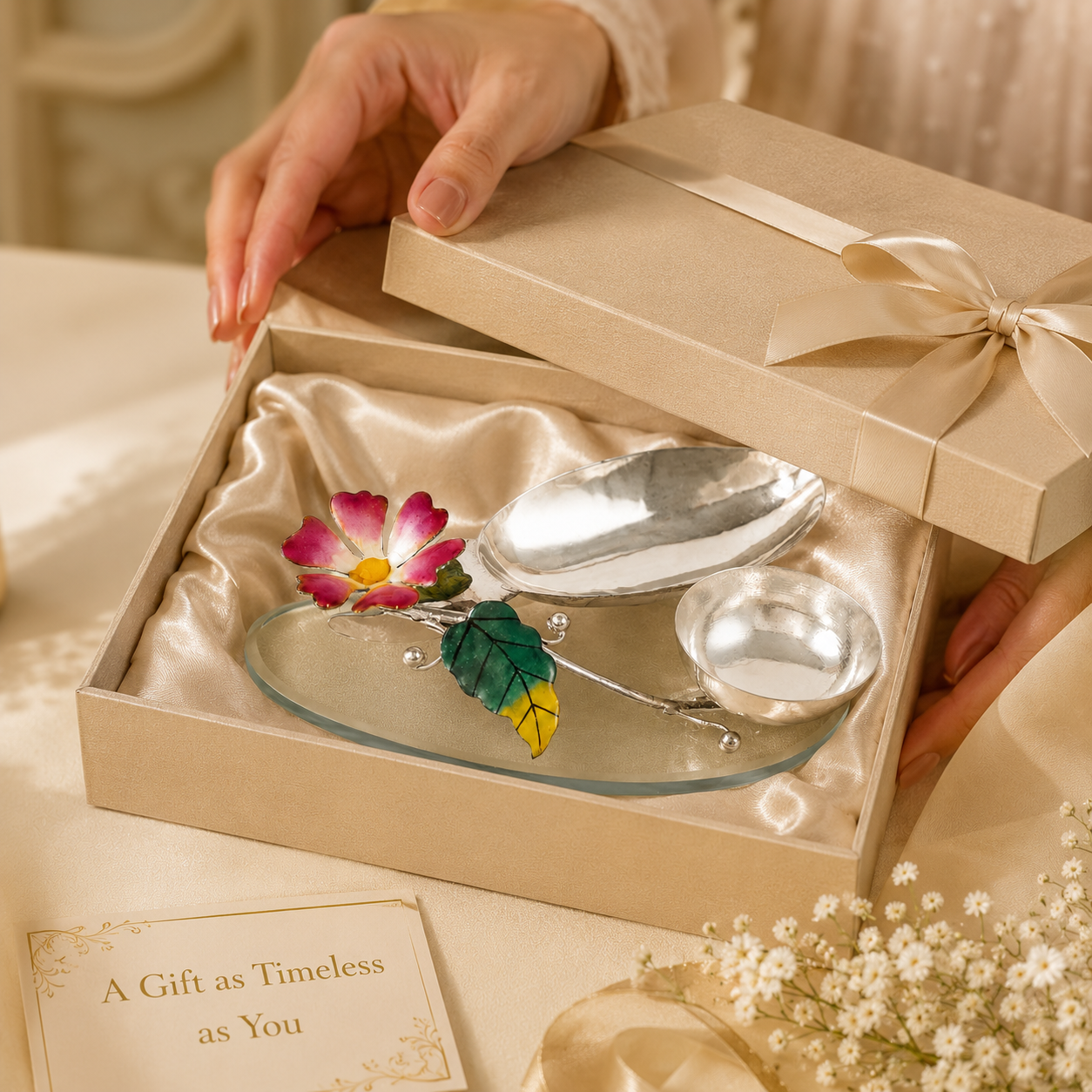 Beautiful Silver Diya Roli Rice Stand