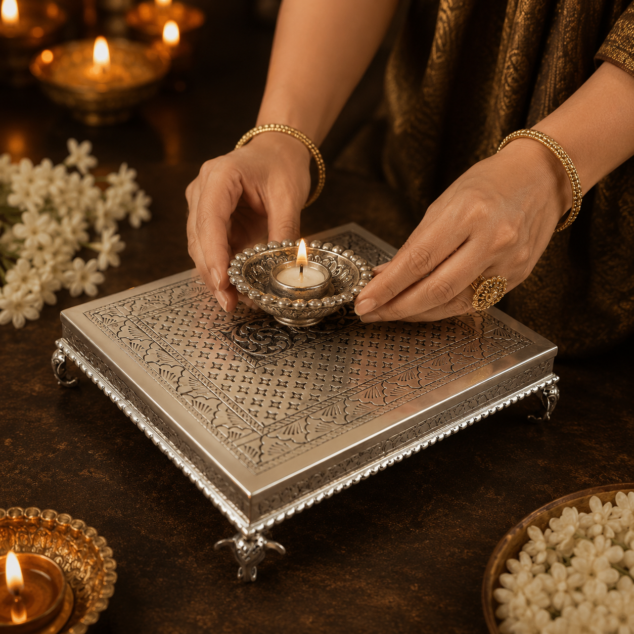 Ritual Silver Puja Chowki