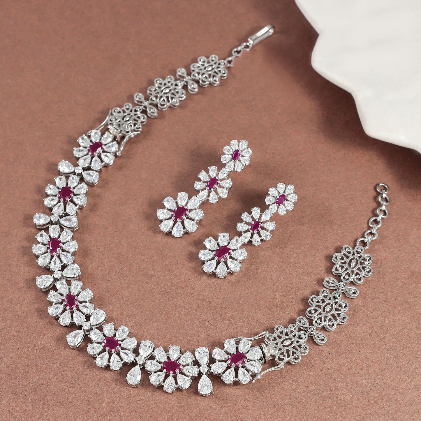 Vaani Charming Silver Swarovski Necklace Set