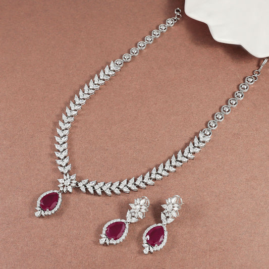 Diksha Beautiful Silver Swarovski Necklace Set