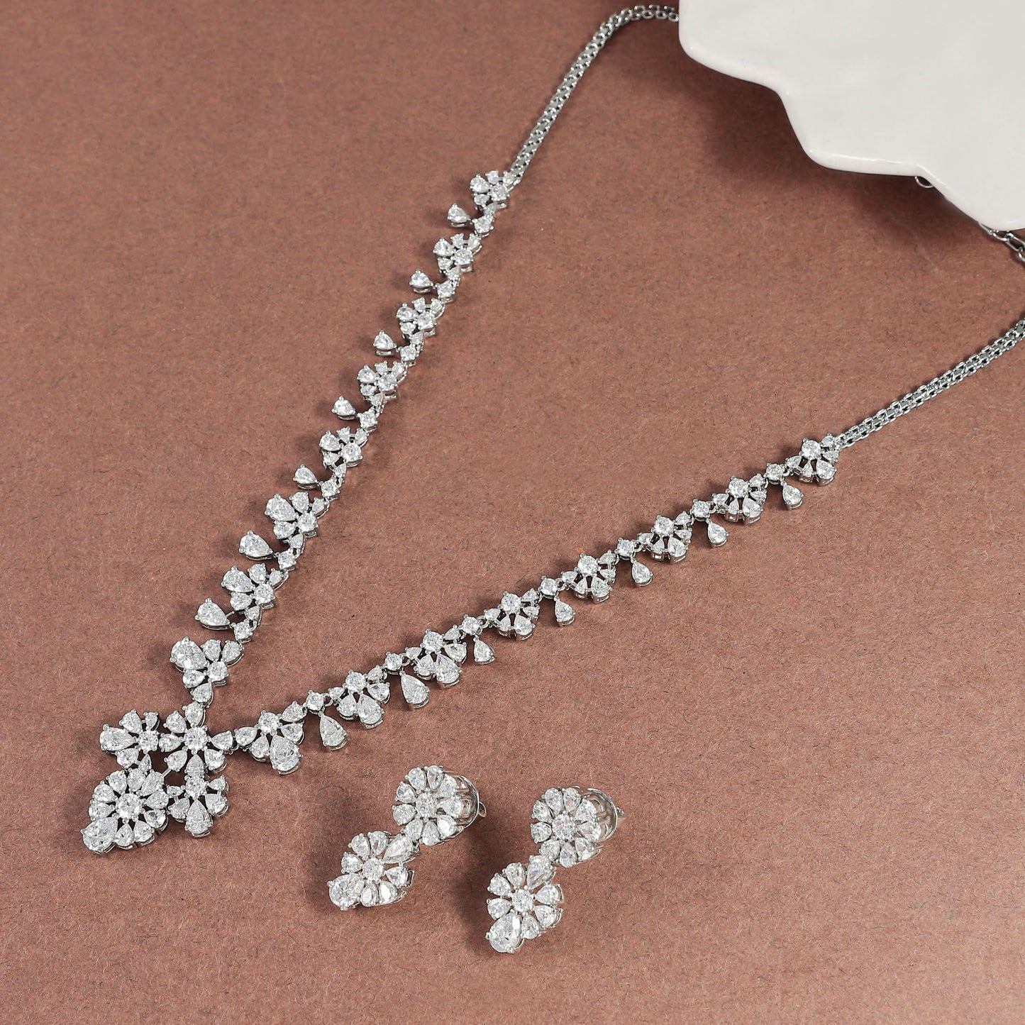 Malvika Pretty Silver Swarovski Necklace Set