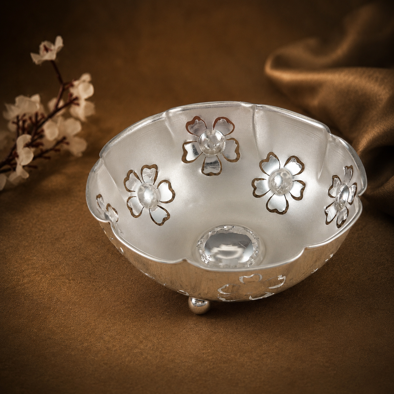 Sanchika Floral Silver Bowl