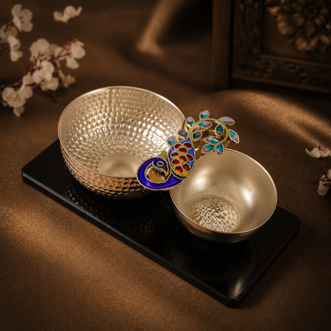 Beautiful Peacock Silver Bowl
