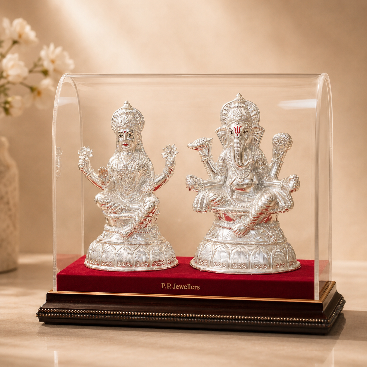 Imposing Laxmi Ganesha Silver Idol