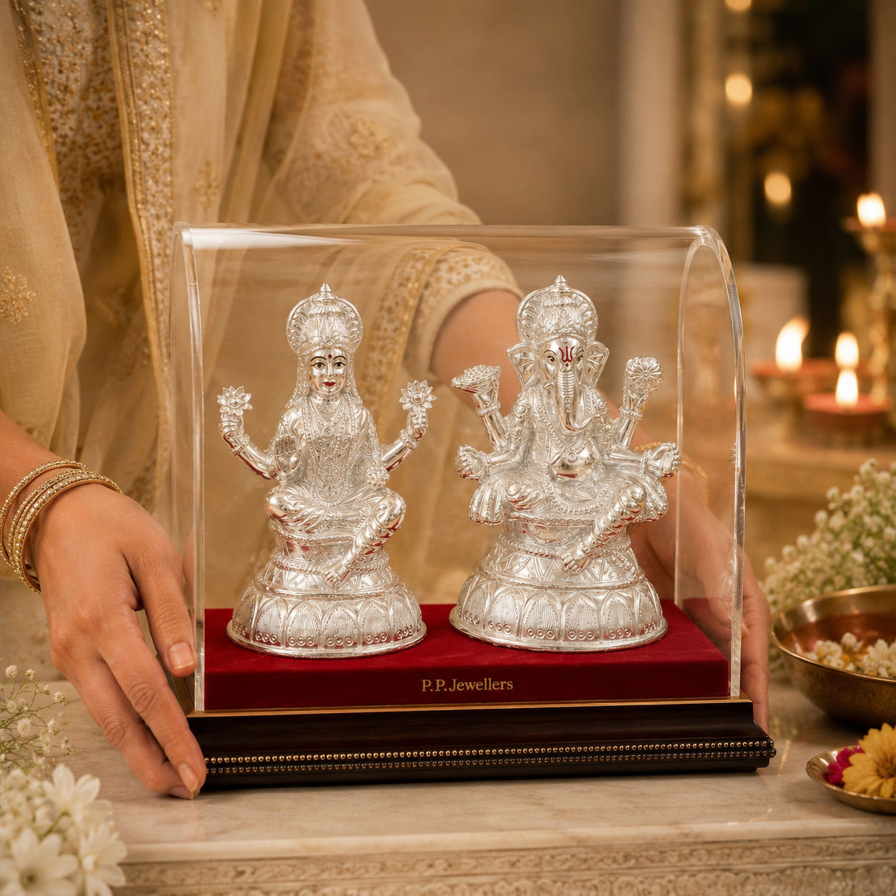 Imposing Laxmi Ganesha Silver Idol