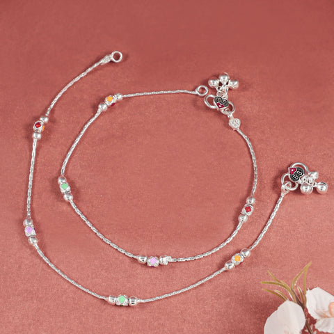 Rangoli Colorful Festive Elegant Silver Anklets