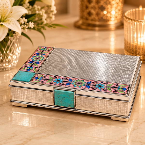 Enamel Floral Silver Box