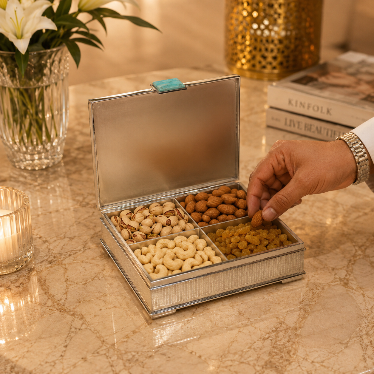 Enamel Floral Silver Box