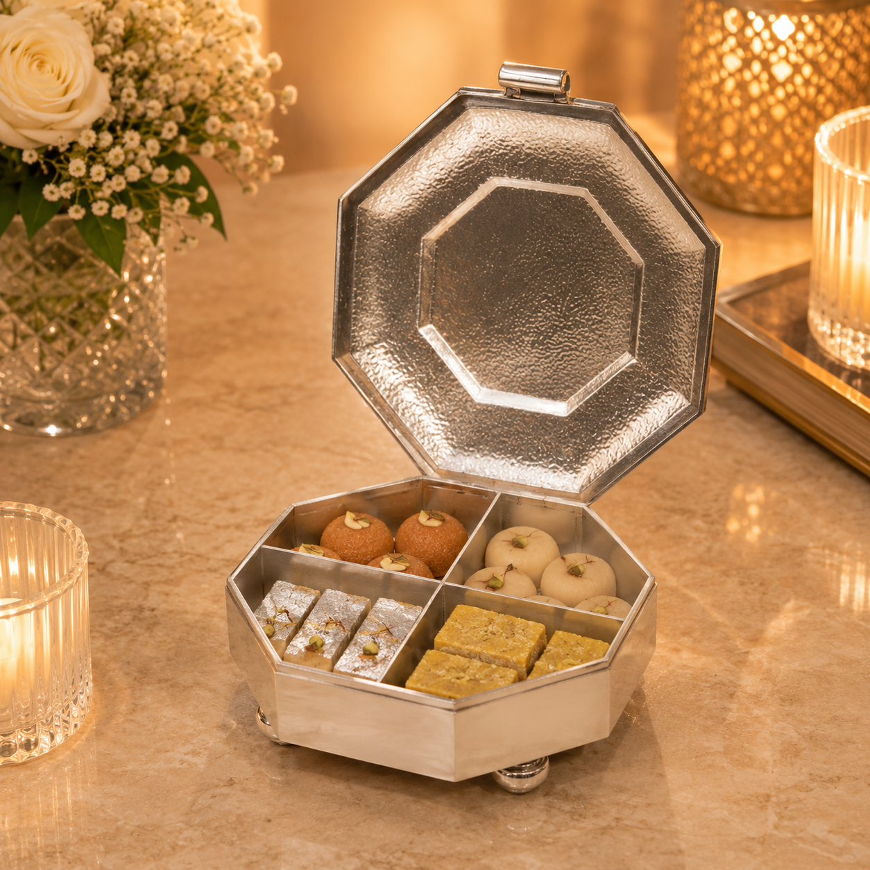 Enamel Rose Blossom Silver Box