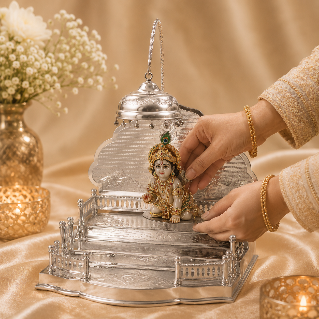 Charming Silver Singhasan