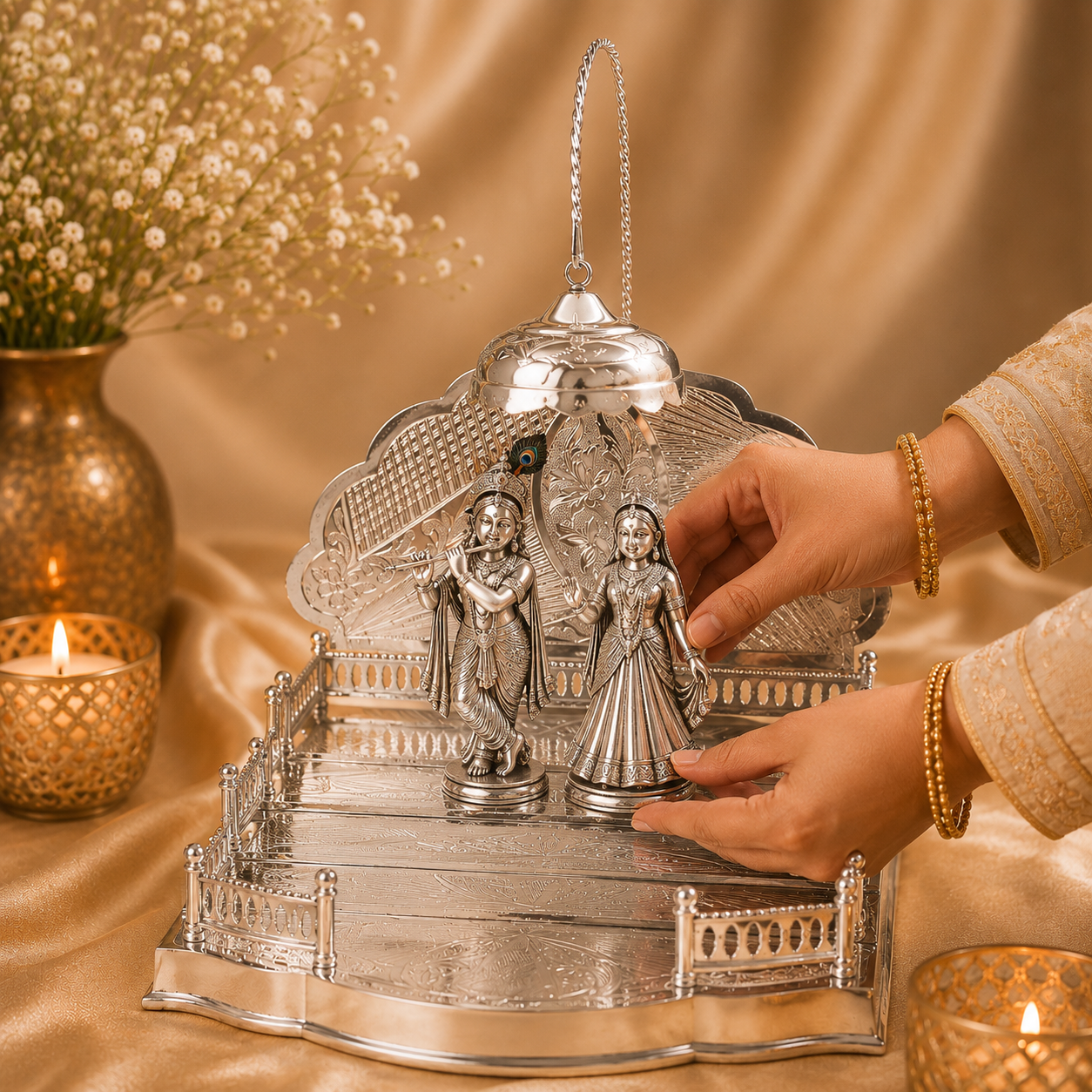 Elegant Silver Singhasan