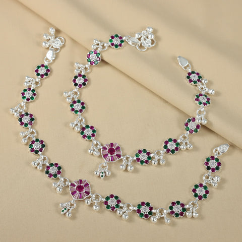 Anika Floral Anklets Traditional Charm Silver Anklets
