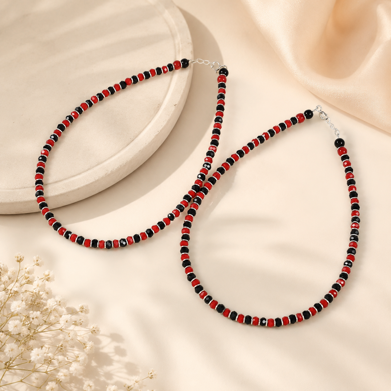 Raag Rani Beaded Silver Anklets