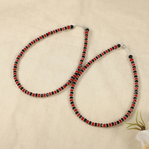 Raag Rani Beaded Silver Anklets