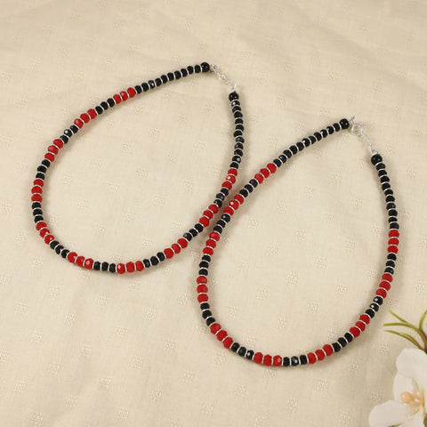 Priya Red-Black Charm Silver Anklets