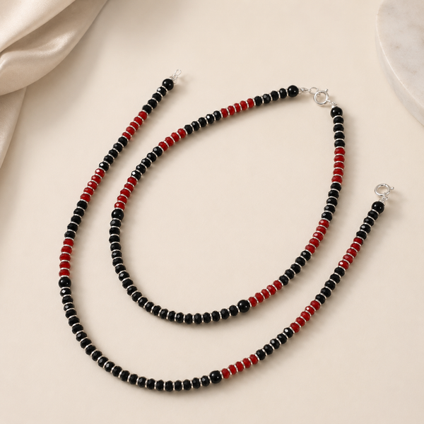 Red  And Black Elegance Silver Anklets