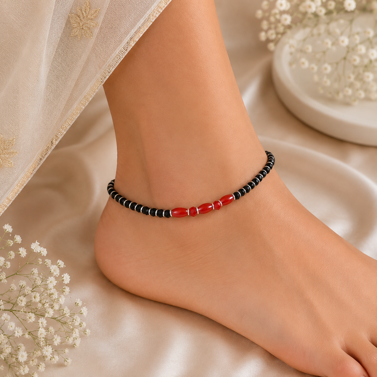 Mehar Elegant Ethnic Design Silver Anklets