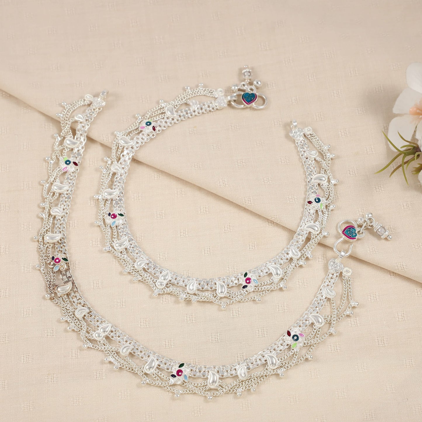 Rajvi Pearl Silver Anklets