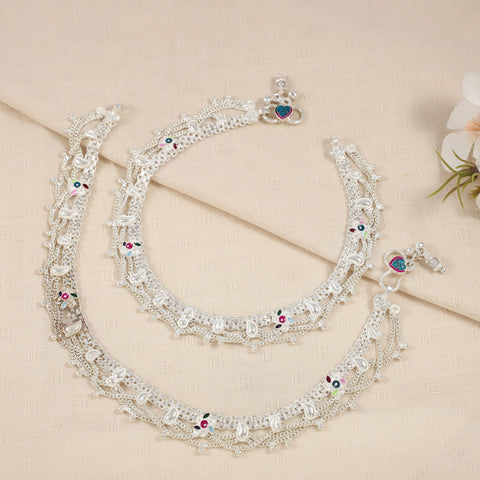 Rajvi Pearl Silver Anklets