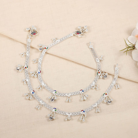 Aditi Silver Anklets With Enamel Hearts